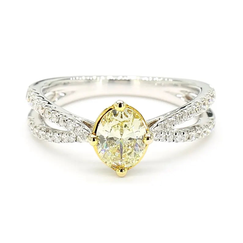 0.99ct Fancy Yellow Diamond Oval Cut Cocktail Ring in 18K Solid Gold | Riyanika