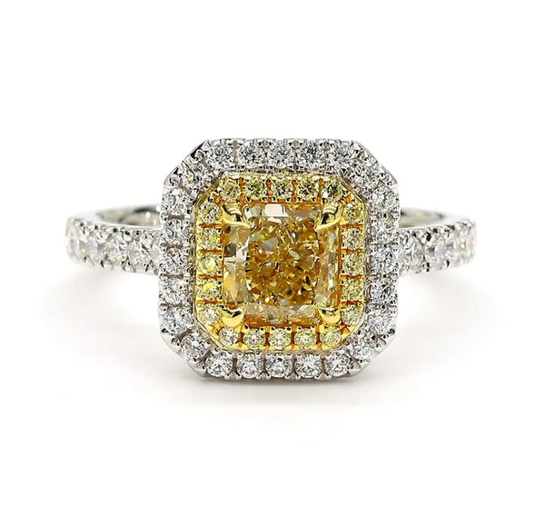 1.54ct Fancy Yellow Diamond Radiant Cut Cocktail Ring in 18K Solid Gold | Riyanika