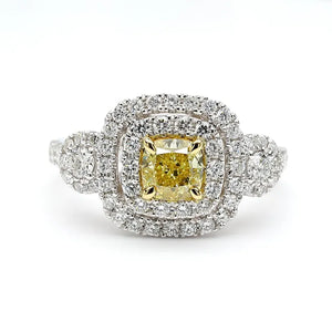 14K 1.49ct Lab Grown Yellow Diamond Cushion Cut Cocktail Ring