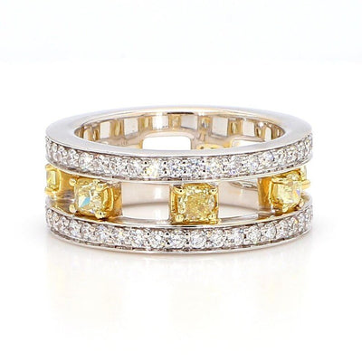 1.71ct Fancy Yellow Diamond Radiant Cut Wedding Band in 18K Solid Gold | Riyanika