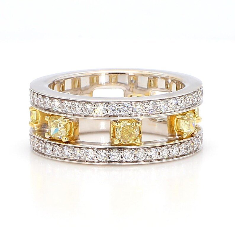 1.71ct Fancy Yellow Diamond Radiant Cut Wedding Band in 18K Solid Gold | Riyanika
