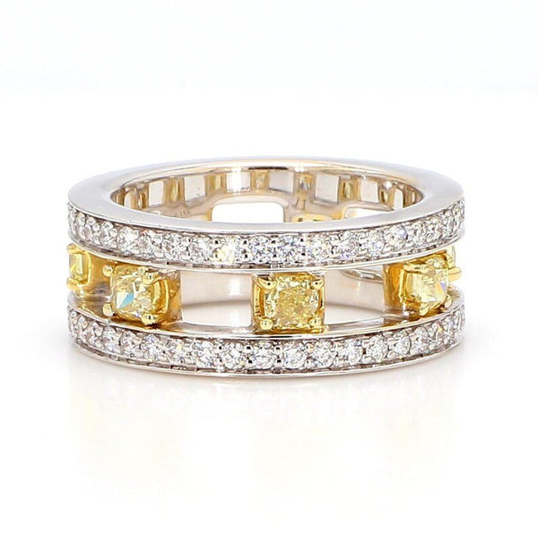 1.71ct Fancy Yellow Diamond Radiant Cut Wedding Band in 18K Solid Gold | Riyanika