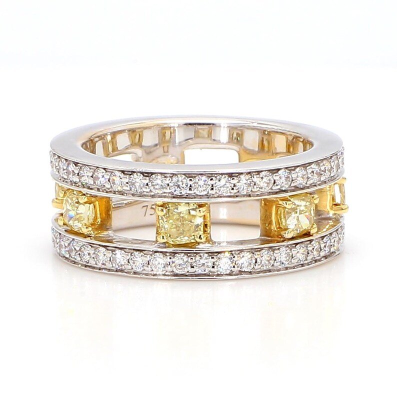 1.71ct Fancy Yellow Diamond Radiant Cut Wedding Band in 18K Solid Gold | Riyanika