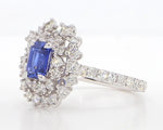18K Solid Gold Blue Radiant Sapphire & Lab Grown White Diamond 2.36 Carat Cocktail Ring - Side View