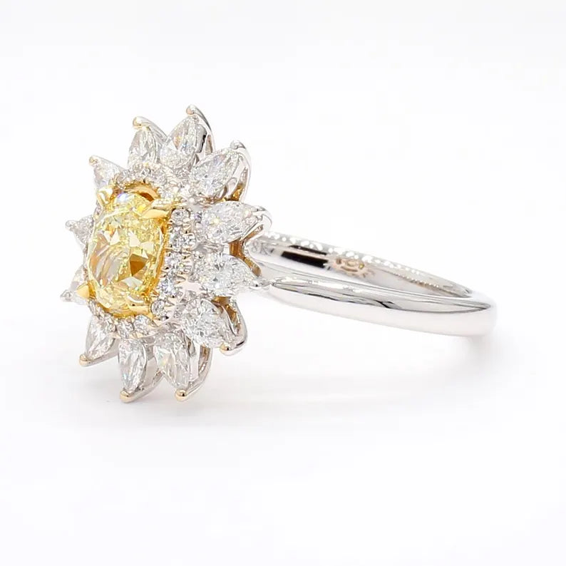 14K 1.41ct Lab Grown Yellow Diamond Oval Cut Cocktail Ring