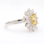18K Solid Gold Oval Lab Grown Yellow & White Diamond 1.41 Carat Cocktail Ring - Close Up | Riyanika Jewels