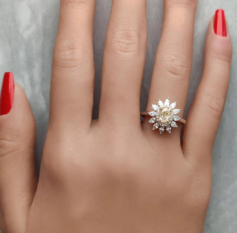 14K 1.41ct Lab Grown Yellow Diamond Oval Cut Cocktail Ring