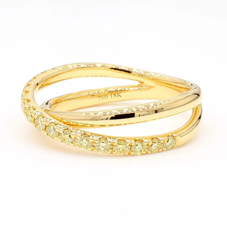 0.47ct Fancy Yellow Diamond Round Cut Cocktail Band in 18K Solid Gold | Riyanika