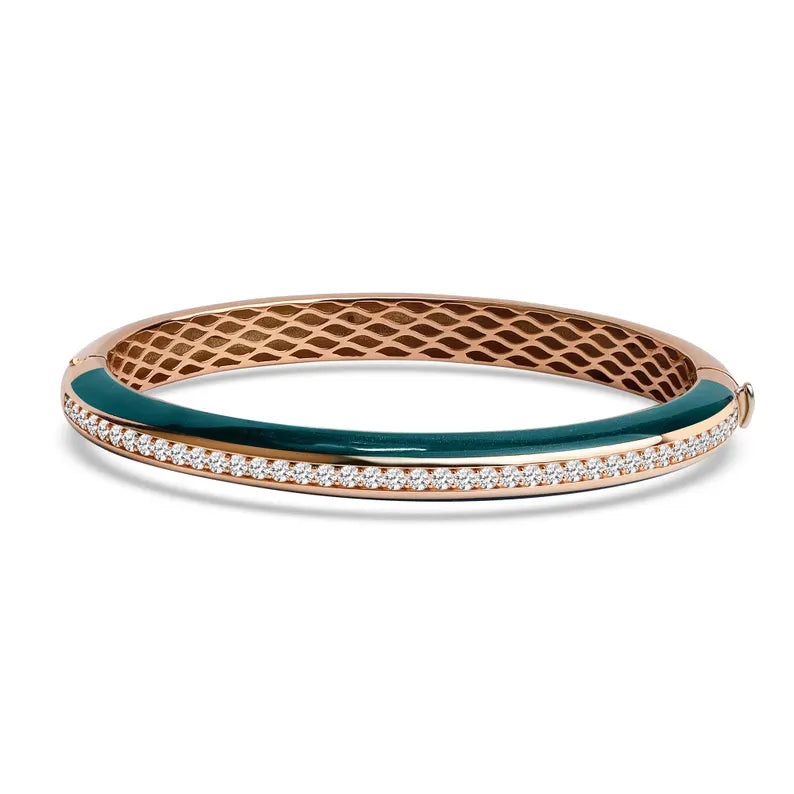 18K Solid Gold Lab Grown Diamond and Malachite Enamel Bangle Bracelet - View 6 | Riyanika Jewels