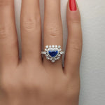 18K Solid Gold Blue Heart Sapphire & Lab Grown White Diamond 2.36 Carat Cocktail Ring - Alternate Angle | Riyanika Jewels