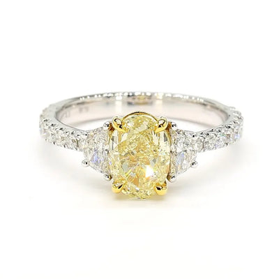 18K Solid Gold 2.42 Carat Oval Yellow Lab Grown Diamond Cocktail Ring | Riyanika Jewels