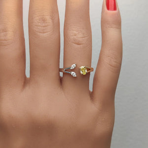 18K Solid Gold Yellow Oval & Lab Grown Diamond 0.44 Carat Cocktail Ring | Riyanika Jewels