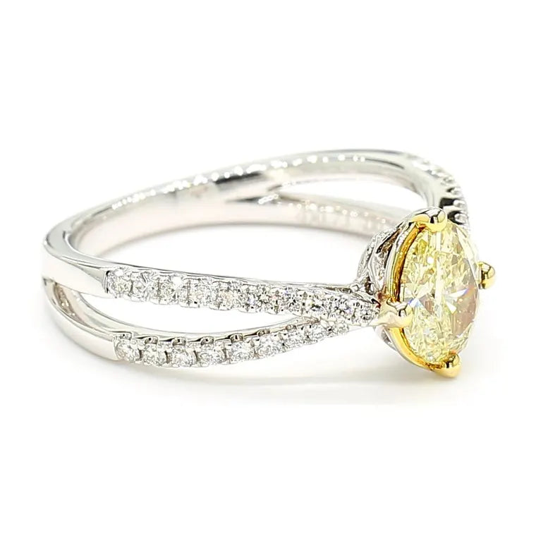 0.99ct Fancy Yellow Diamond Oval Cut Cocktail Ring in 18K Solid Gold | Riyanika