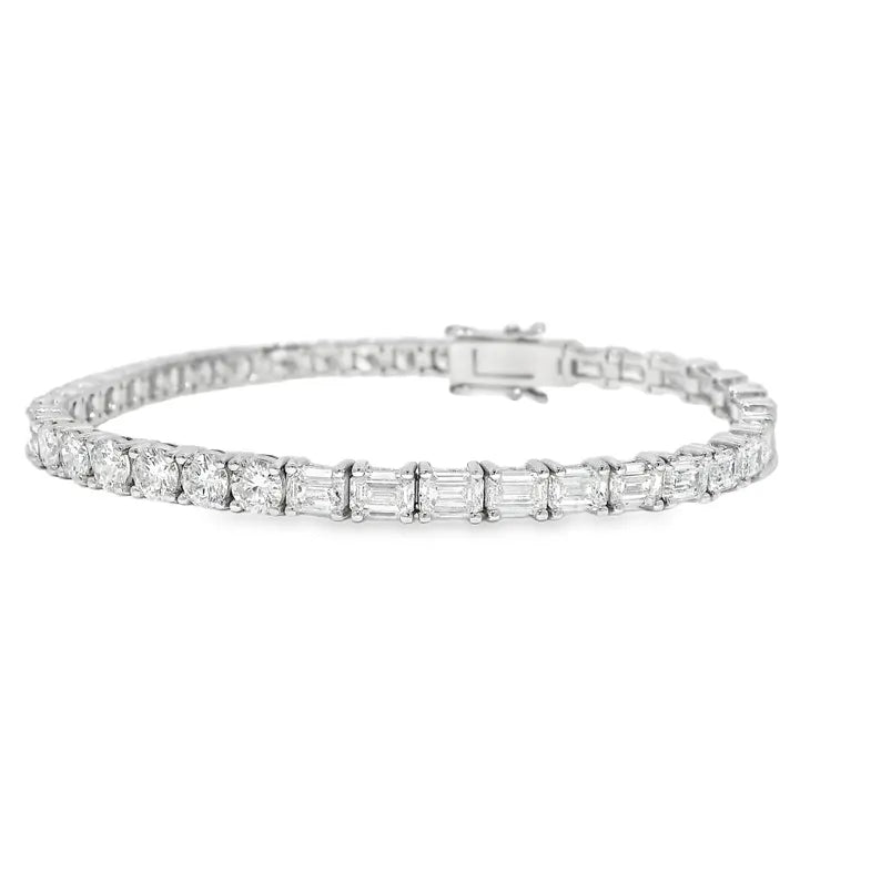 18K Solid Gold 10.39 Carat Emerald and Round Cut Lab Grown Diamond 4 Prong Tennis Bracelet - Side View | Riyanika Jewels