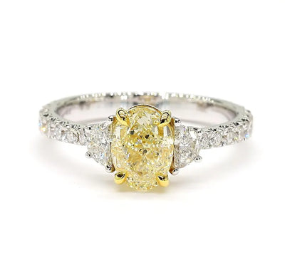 2.15ct Fancy Yellow Diamond Oval Cut Cocktail Ring in 18K Solid Gold | Riyanika