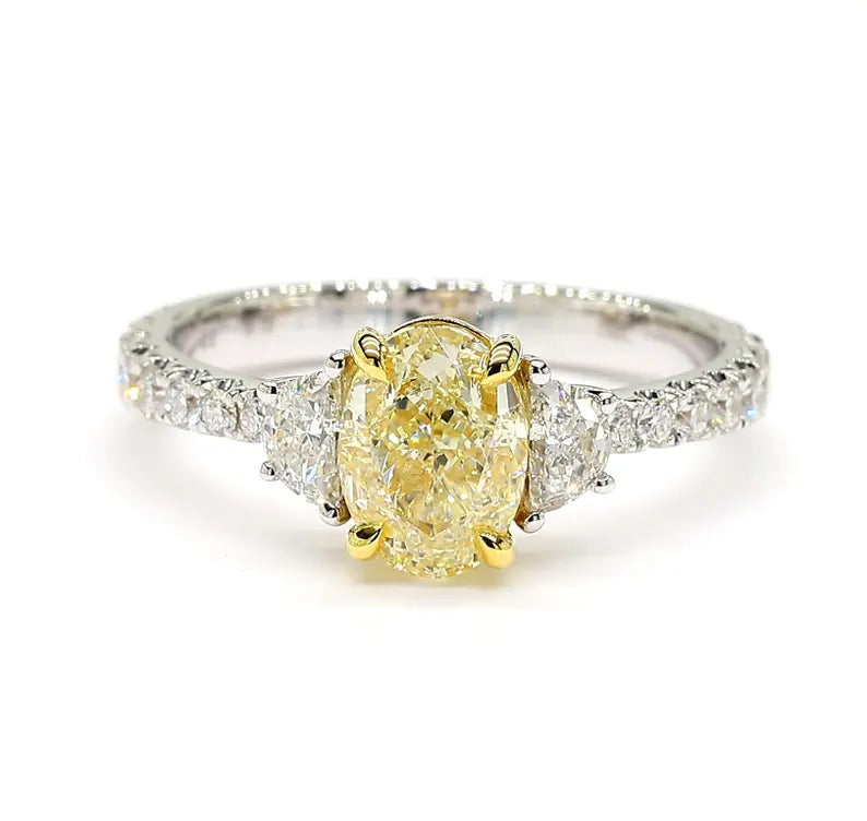14K 2.15ct Lab Grown Yellow Diamond Oval Cut Cocktail Ring