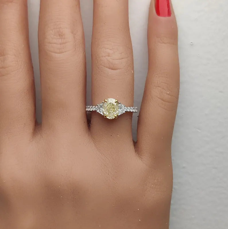 18K Solid Gold 2.15 Carat Oval Yellow Lab Grown Diamond Cocktail Ring - Alternate Angle