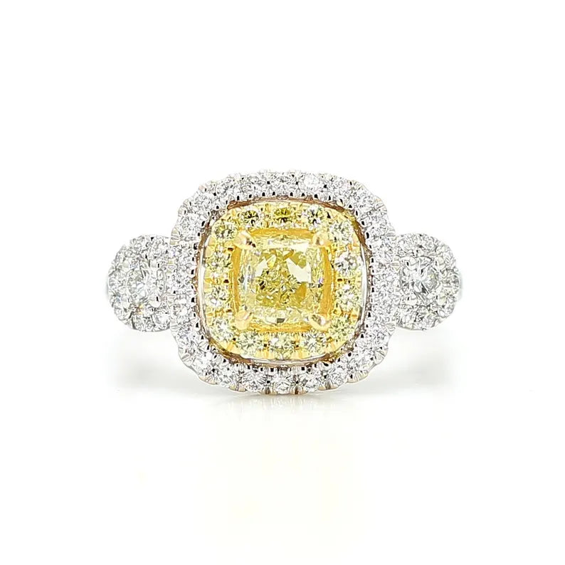 1.45ct Fancy Yellow Diamond Cushion Cut Cocktail Ring in 18K Solid Gold | Riyanika