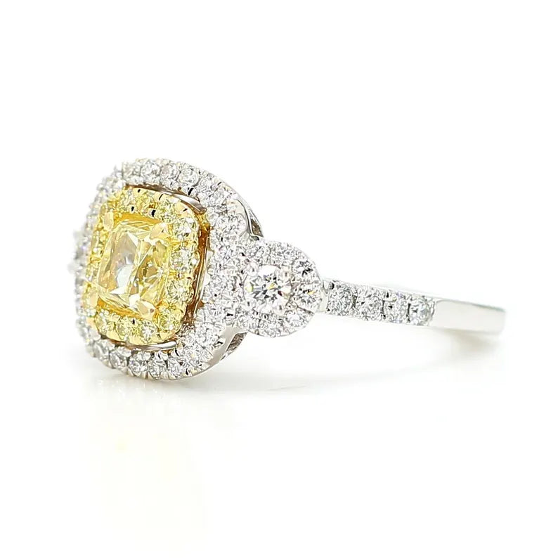 1.45ct Fancy Yellow Diamond Cushion Cut Cocktail Ring in 18K Solid Gold | Riyanika