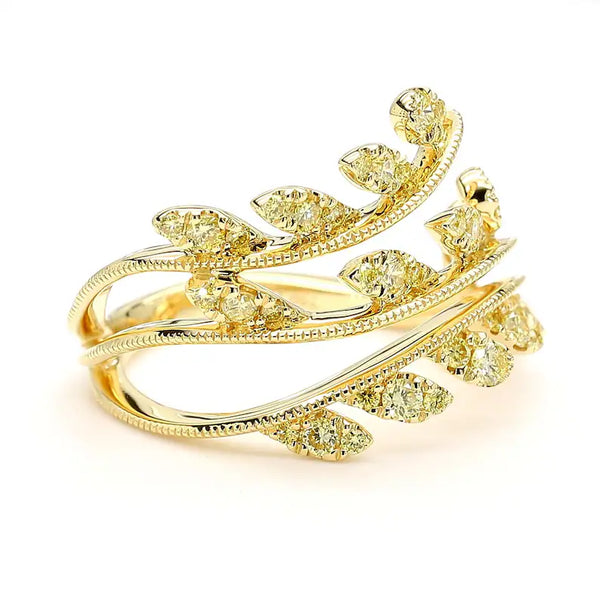 0.58ct Fancy Yellow Diamond Round Cut Cocktail Ring in 18K Solid Gold | Riyanika