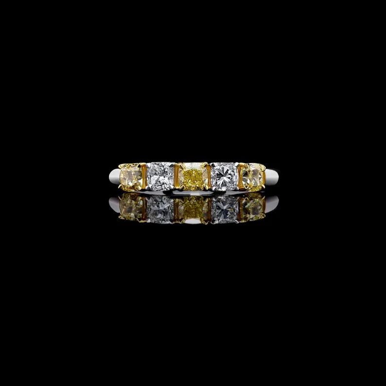 14K 1.04ct Lab Grown Yellow Diamond Cushion Cut Cocktail Band