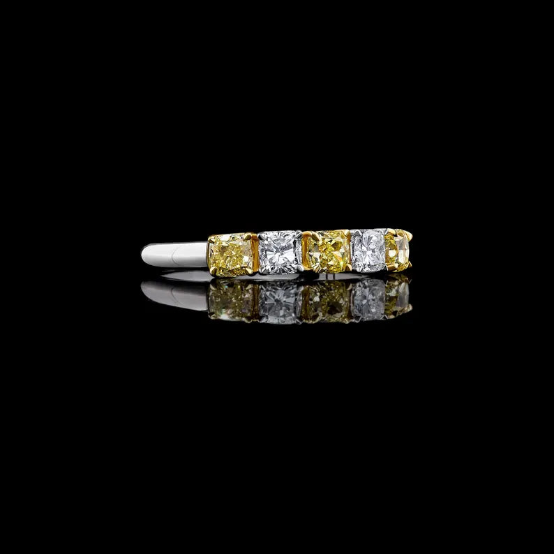 14K 1.04ct Lab Grown Yellow Diamond Cushion Cut Cocktail Band
