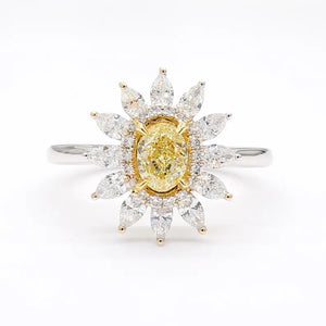 18K Solid Gold Oval Lab Grown Yellow & White Diamond 1.41 Carat Cocktail Ring | Riyanika Jewels