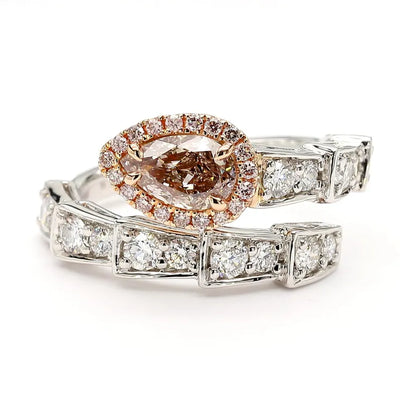 18K 1.63ct Fancy Pinkish Brown Pear Shaped & Round Cut Natural Diamond Cocktail Ring