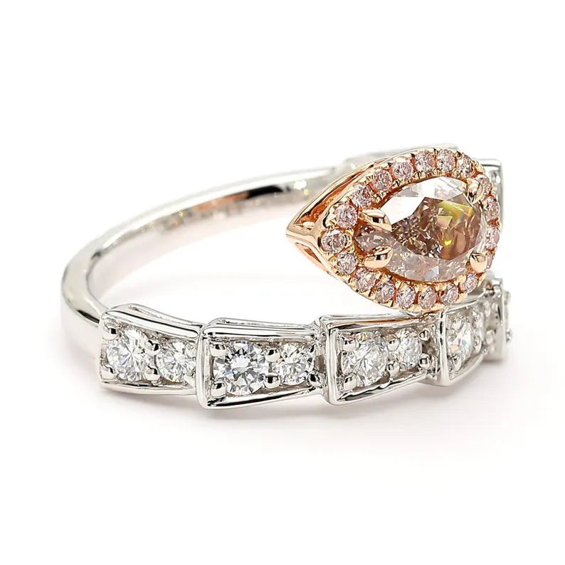 18K 1.63ct Fancy Pinkish Brown Pear Shaped & Round Cut Natural Diamond Cocktail Ring