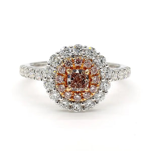 18K Solid Gold 1.08 Carat Cushion Pinkish Brown Lab Grown Diamond Ring | Riyanika Jewels