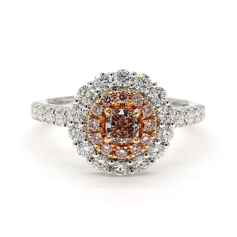 18K Solid Gold 1.08 Carat Cushion Pinkish Brown Lab Grown Diamond Ring - Detail | Riyanika Jewels