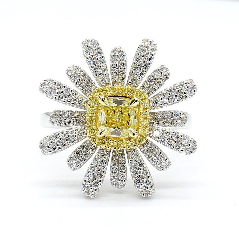 1.5ct Fancy Yellow Diamond Radiant Cut Ring in 18K Solid Gold | Riyanika