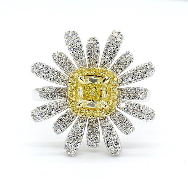 18K Solid Gold 1.50 Carat Radiant Light Yellow Lab Grown Diamond Ring | Riyanika Jewels