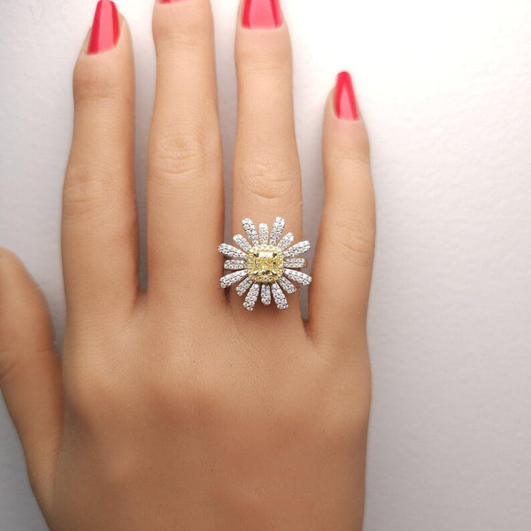 18K Solid Gold 1.50 Carat Radiant Light Yellow Lab Grown Diamond Ring - Side View | Riyanika Jewels