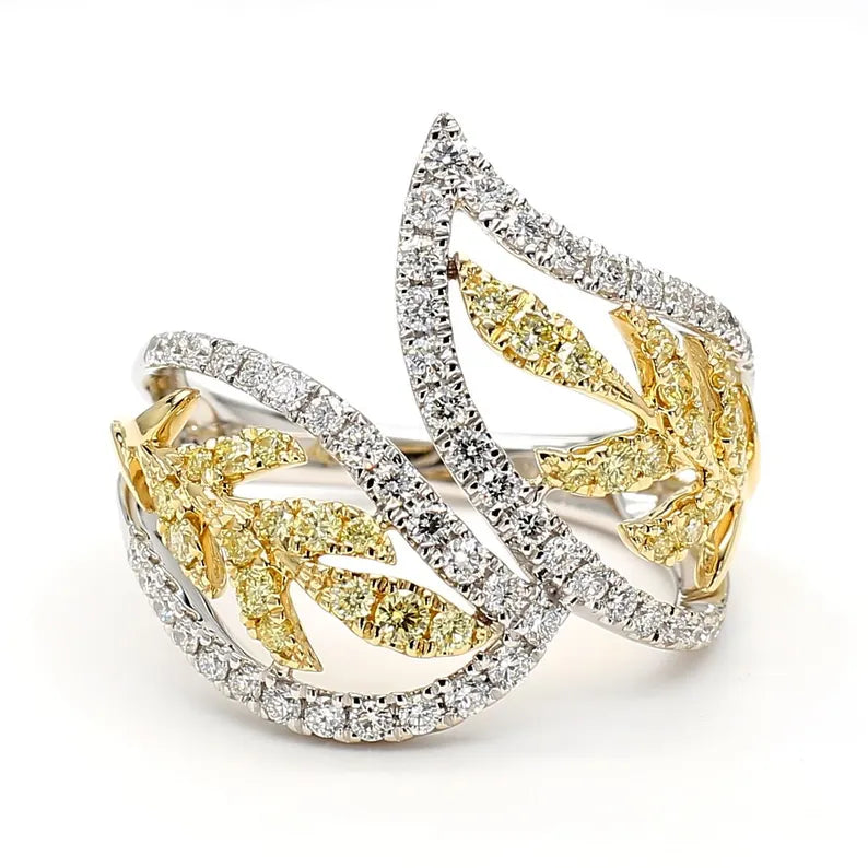 0.9ct Fancy Yellow Diamond Round Cut Cocktail Ring in 18K Solid Gold | Riyanika