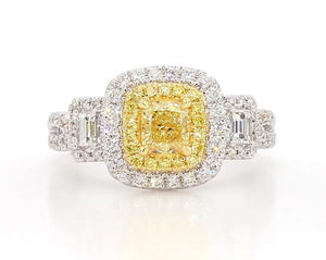 14K 1.25ct Lab Grown Yellow Diamond Cushion Cut Cocktail Ring