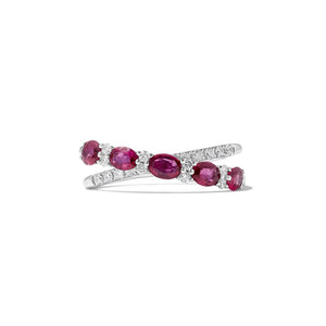 18K Solid Gold Red Oval Ruby & Lab Grown Diamond 1.61 Carat Wedding Band | Riyanika Jewels