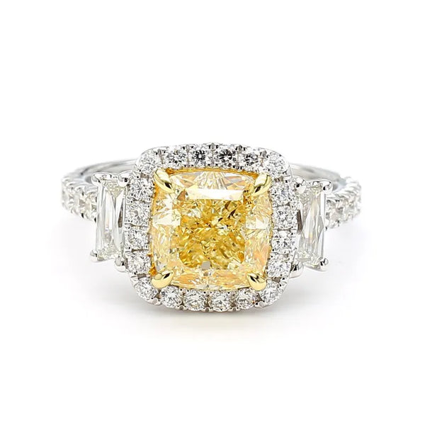 4.05ct Fancy Yellow Diamond Cushion Cut Cocktail Ring in 18K Solid Gold | Riyanika