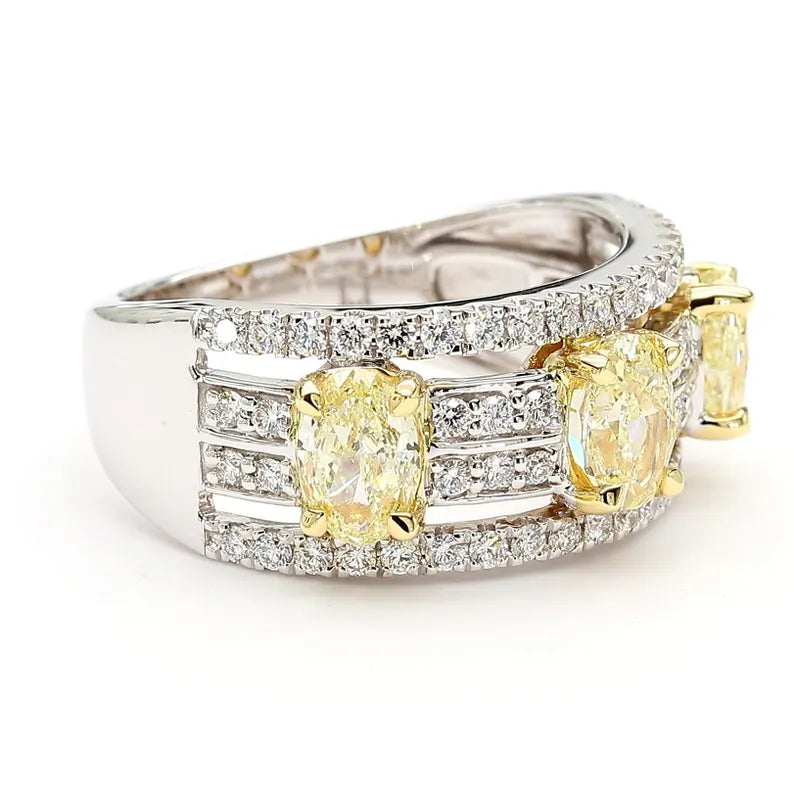 2.34ct Fancy Yellow Diamond Oval Cut Cocktail Ring in 18K Solid Gold | Riyanika
