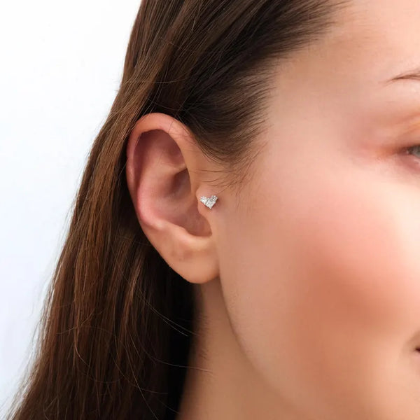 18K Solid Gold Princess Cut Natural Diamond Cartilage Stud - Side View | Riyanika Jewels