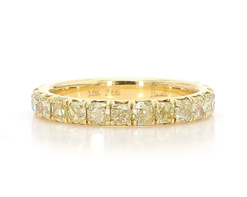 18K Solid Gold 1.01 Carat Radiant Yellow Lab Grown Diamond Eternity Band - Close Up