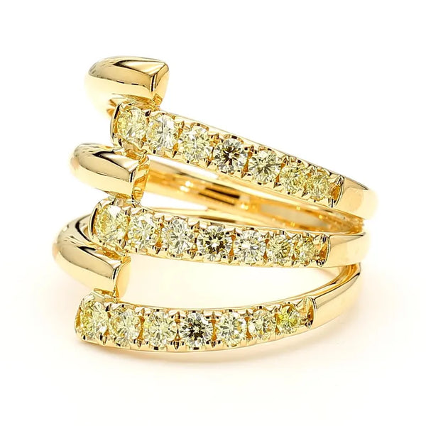 18K Solid Gold Round Lab Grown Yellow Diamond 0.93 Carat Cocktail Ring - Side View | Riyanika Jewels
