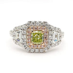 18K Solid Gold IGI Certified Lab Grown Fancy Green-Yellow Radiant Diamond 1.81 Carat CTW Ring | Riyanika Jewels