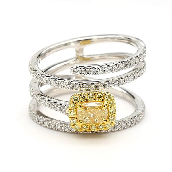 14K 1.09ct Lab Grown Yellow Diamond Cushion Cut Cocktail Ring