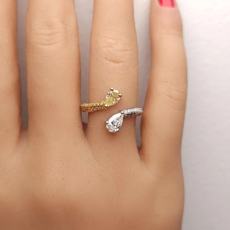 18K Solid Gold Pear Lab Grown Fancy Light Yellow Diamond 1.24 Carat Ring - Alternate Angle