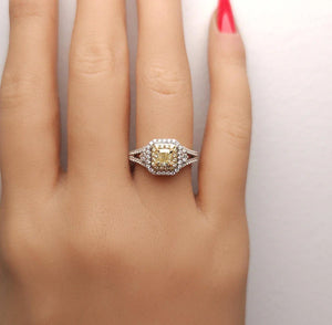 14K 1.01ct Lab Grown Yellow Diamond Cushion Cut Cocktail Ring