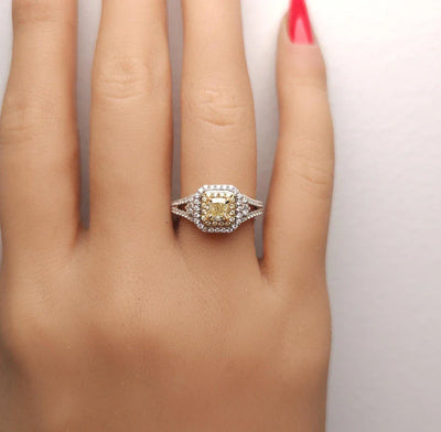 14K 1.01ct Lab Grown Yellow Diamond Cushion Cut Cocktail Ring