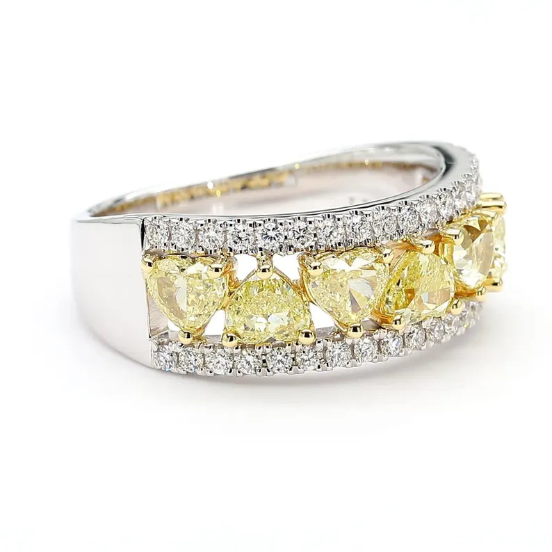 18K 2.09ct Fancy Yellow Heart Shaped Diamond Cocktail Ring