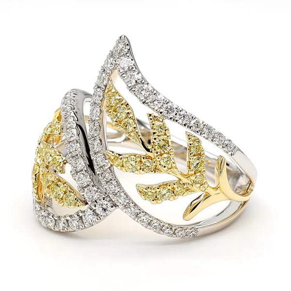 0.9ct Fancy Yellow Diamond Round Cut Cocktail Ring in 18K Solid Gold | Riyanika