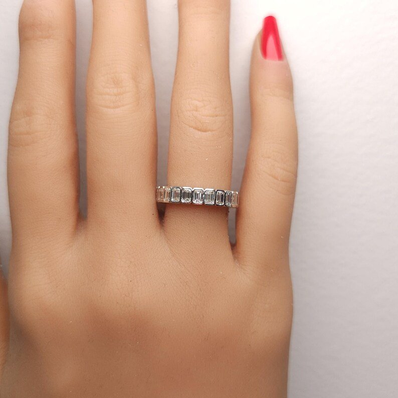 18K Solid Gold Lab Grown White Emerald Diamond 3.31 Carat CTW Cocktail Band - Close Up